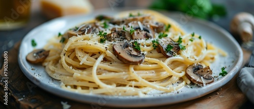 Plate of Pasta With Mushrooms and Parmesan Cheese