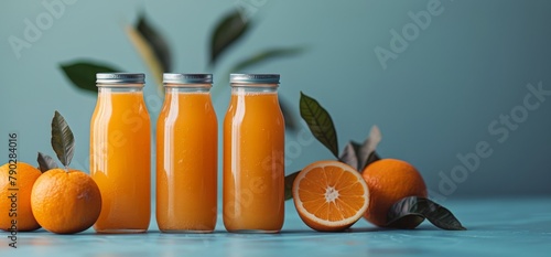 Three Orange Juice Bottles Filled With Orange Slices