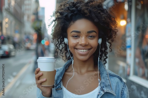 Woman With Headphones and a Cup of Coffee