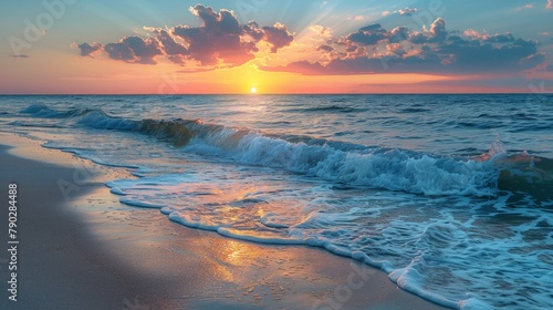 Sun Setting Over Ocean on Beach