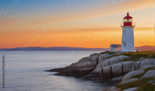 Light House at Peggy Cove at Sunset, Nova Scotia, Canada photo