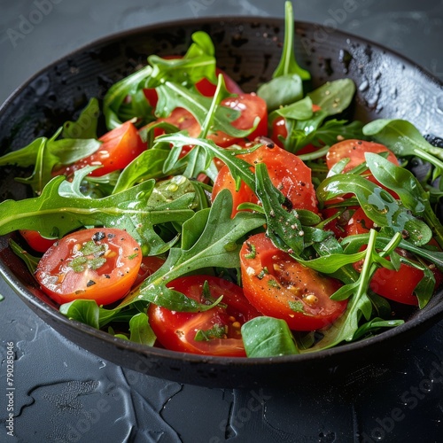 Black Bowl Filled With Salad on Table