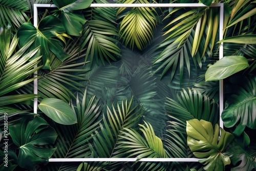 Green Leaves on Blue Background