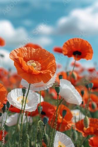 Field Full of Orange and White Flowers
