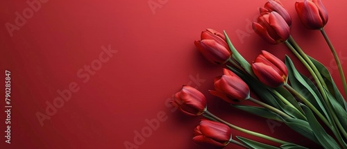 Bouquet of Red Tulips on Red Background