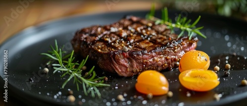 Steak and Oranges on Plate