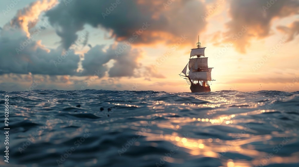Sail boat antique on the ocean Sail boat antique on the ocean