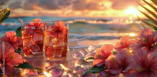 Glasses Filled With Ice and Flowers