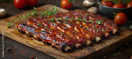 Wooden Cutting Board With Meat in Sauce