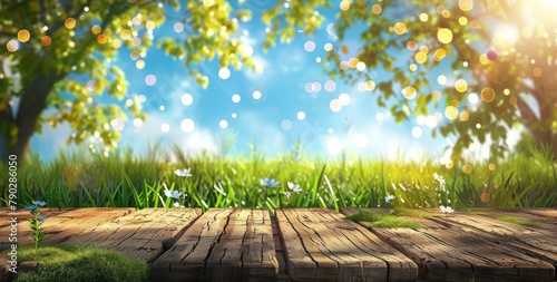 Wooden Floor With Daisies in Grass