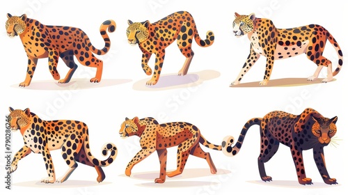 Cheetah  leopard  or jaguar wild cat  exotic animal with spotted fur  modern cartoon isolated on white background.