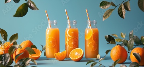 Three Orange Juice Bottles Filled With Orange Slices