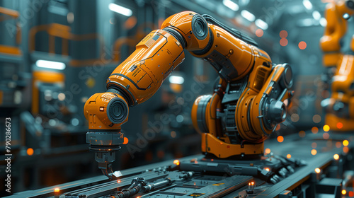 3d rendering robotic arms working in the factory. Concept of artificial intelligence, technology, generative ai