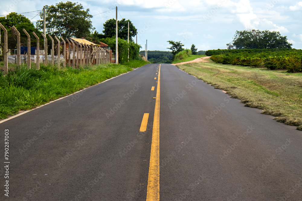 Empty asphalt road in rural area in Brazil