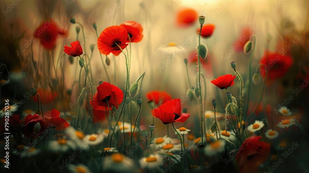 Obraz premium Wild Red Poppies and Chamomile A Showcase of Spring and Summer Blooms
