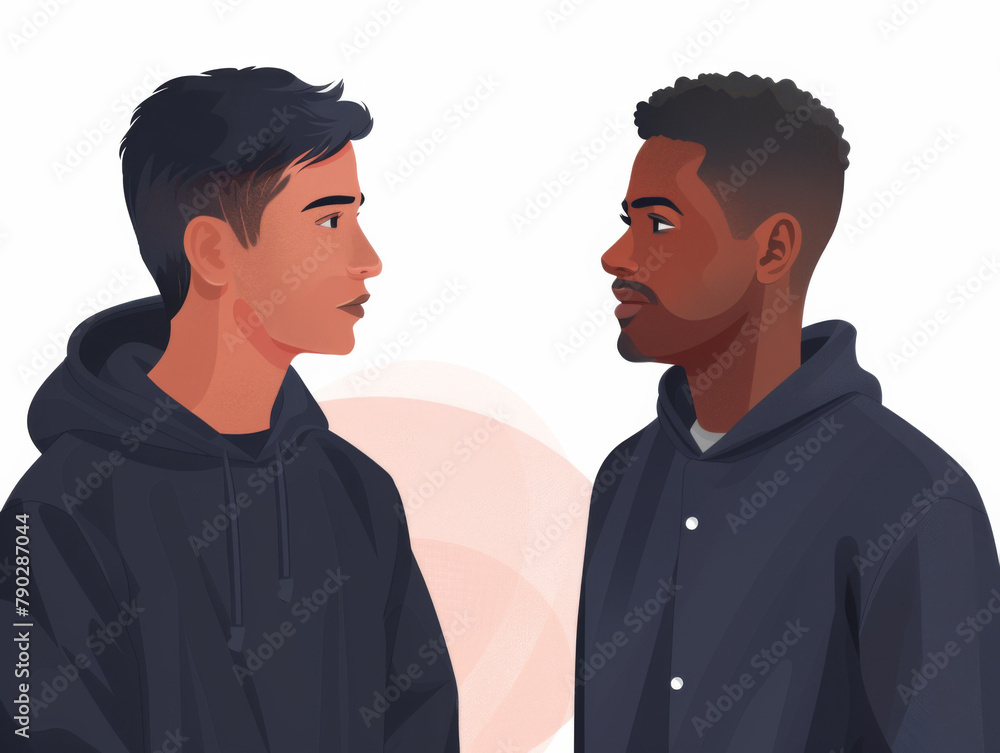 Illustration of a mentor talking to a young person, both wearing casual clothes and engaging in a conversation. Illustration of a mentor talking to a young person, both wearing casual clothes and engaging in a conversation.