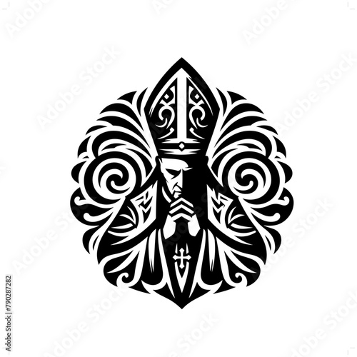 bishop in modern tribal tattoo, abstract line art of people, minimalist contour. Vector