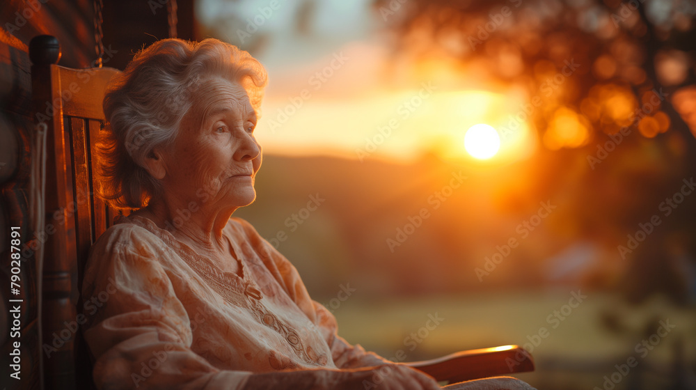 1. Generational Bond: A tender moment captured as a grandmother sits on a porch swing, gently rocking her grandchild while sharing stories of the past. In the background, the sun s