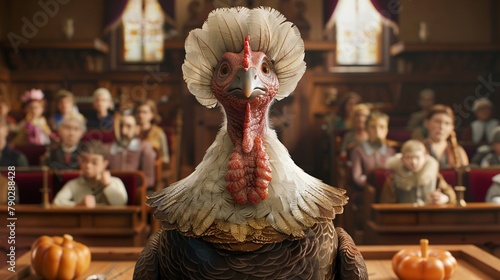 Judicial Turkey Turkey Wearing Judge's Wig, Presiding Over Farm Animal Court Debate photo