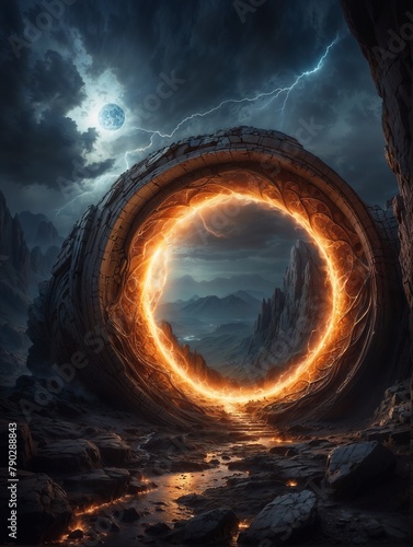 A magical fantasy fire portal to a parallel world