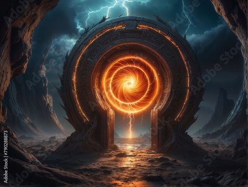 A magical fantasy fire portal to a parallel world