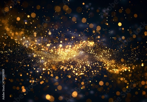 Golden particles scattered on dark background  perfect for festive designs