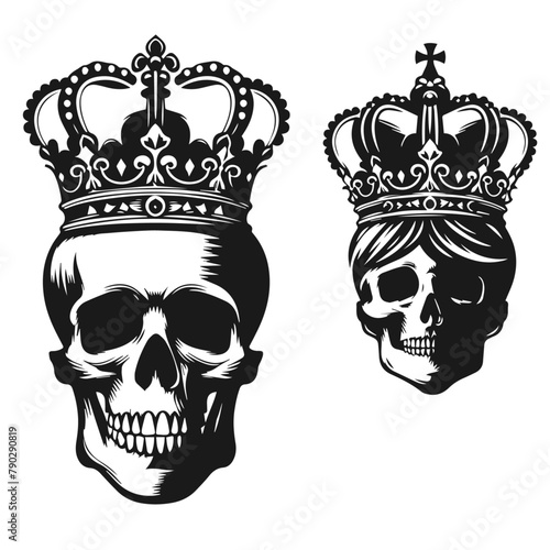Realistic human skulls in crown isolated on white background vector illustration 