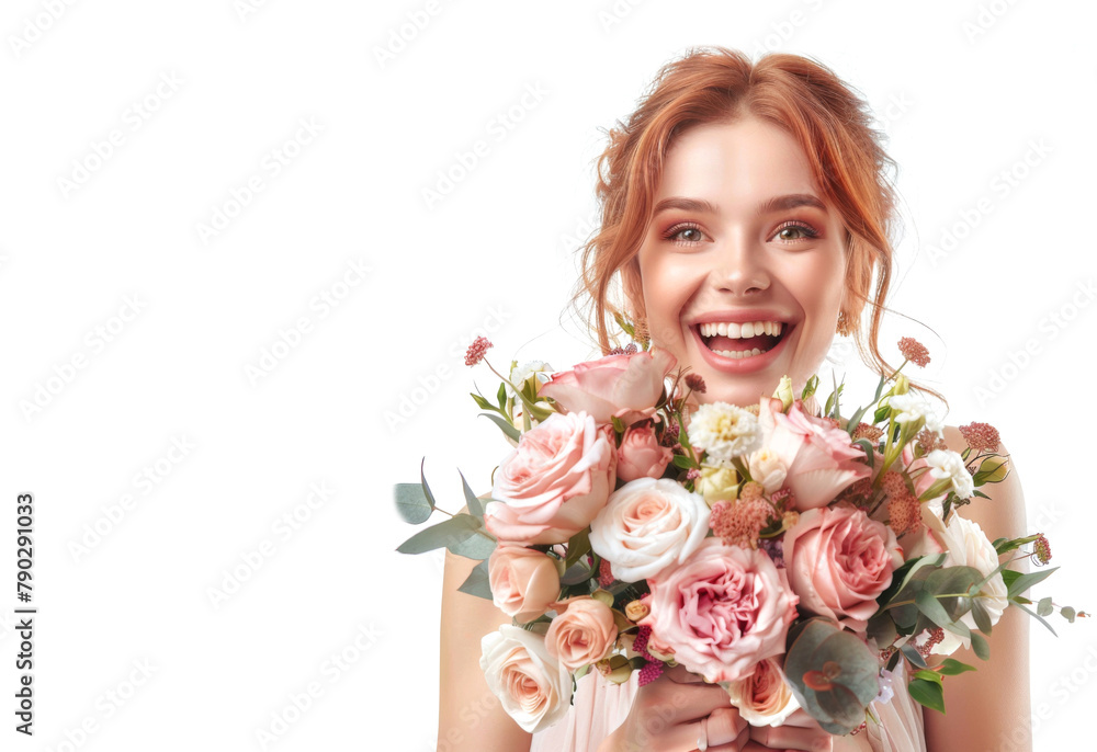 Beautiful woman with a bouquet of flowers isolated on the white background. Beautiful woman with a bouquet of flowers isolated on the white background.