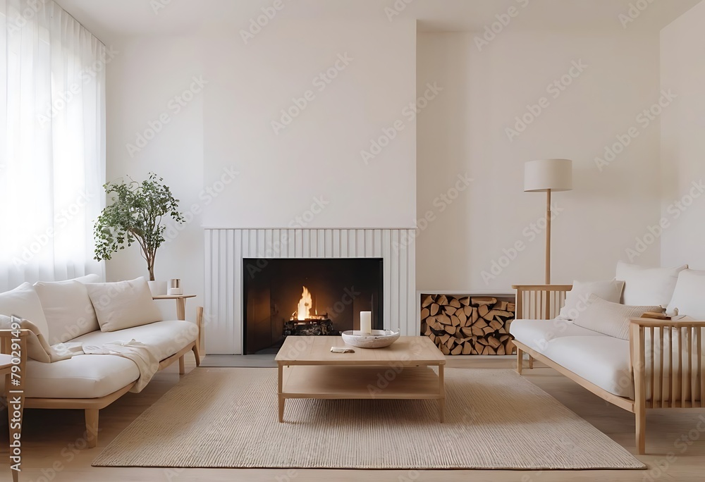 Fototapeta premium Frame mockup, ISO A paper size. Living room wall poster mockup. Interior mockup with house background. Modern interior design. 3D render