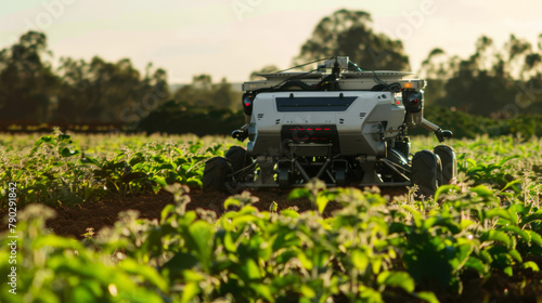 AI-driven machine harvest crops. High-Tech harvesting in action