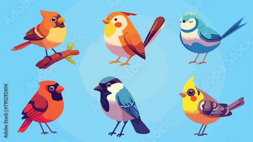 Birds illustration icons. Colorful exotic cartoon b