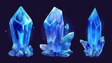 Gemstones of blue crystal rock, isolated genuine neo neon glowing sapphire or quartz gemstone, jewelry and geology magic computer game item, Cartoon illustration of a gemstone.