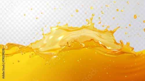 Water splash or juice splash isolated on transparent background. Modern realistic liquid waves of oil, soda or honey, orange juice, mango juice, mango pulp, mango juice, and orange juice falling and