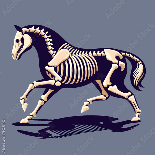 horse skull skeleton cartoon sticker poster illustration