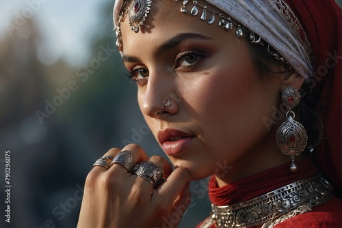 Close-up of a gypsy woman in a headscarf