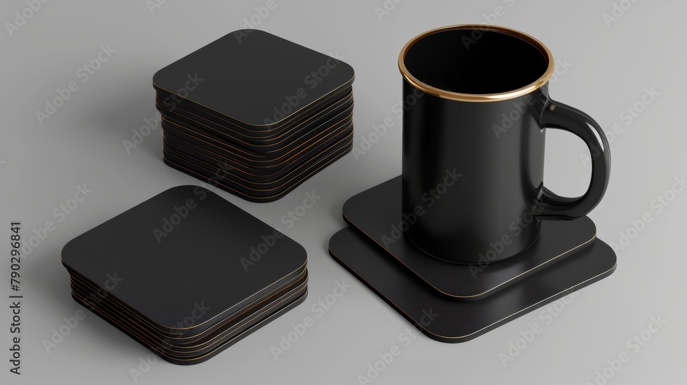 Blank cardboard mats for mugs and beer cups. Beverage mat stack, bierdeckel on gray background isolated in 3D modern view. Blank cardboard mats for mugs and beer cups. Beverage mat stack, bierdeckel on gray background isolated in 3D modern view.