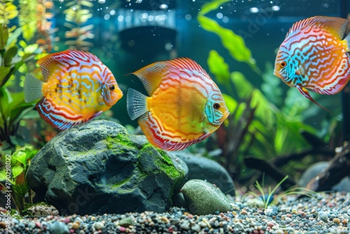 Discus fish serenity. A tank abloom with nature's bounty photo