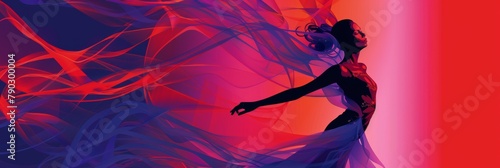 An impassioned flamenco dancer in motion, with vibrant colors swirling around, ideal for cultural festivals, dance events, and lively design projects.
