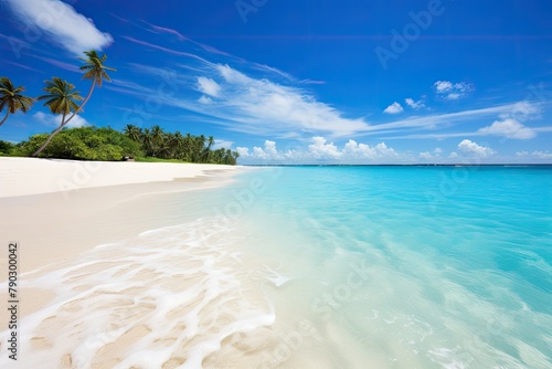 Blue sea beach with island view and clean blue sky. Blue sea beach and island