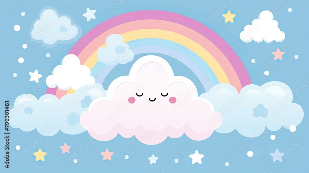 Beautiful vector of rainbow with cute clouds on sky Beautiful vector of rainbow with cute clouds on sky