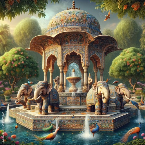 fountain in the park of taj mahal