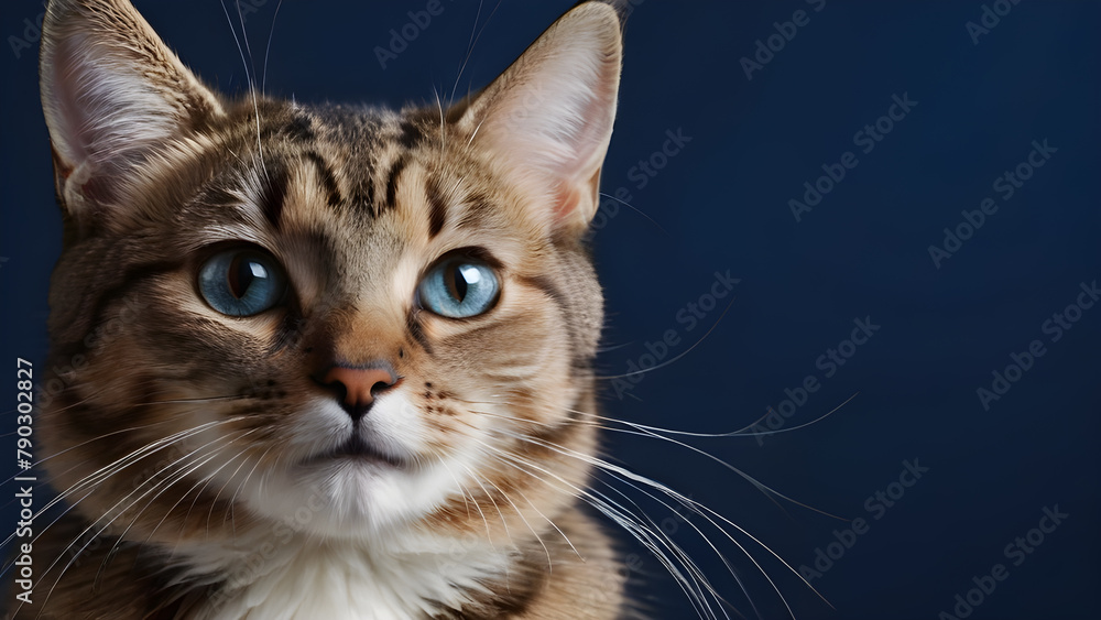 Portrait of a bengal cat on a blue background. Portrait of a bengal cat on a blue background.