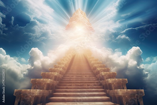 Way to haven from earth, Haven stairs on the cloudy sky with bright light