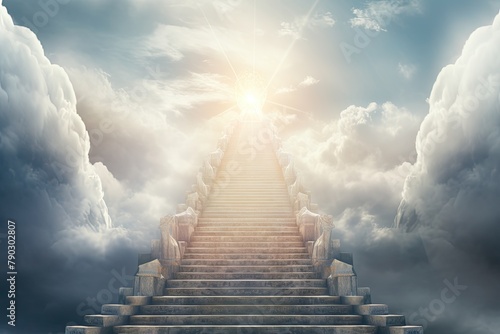 Way to haven from earth, Haven stairs on the cloudy sky with bright light