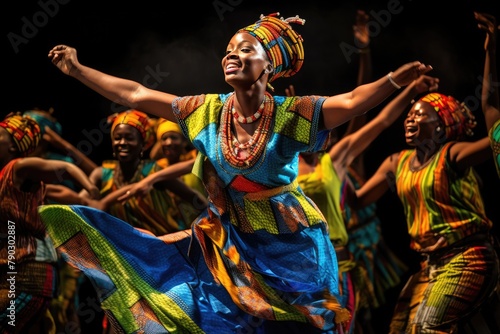 African traditional women dancing with vibrant cloth