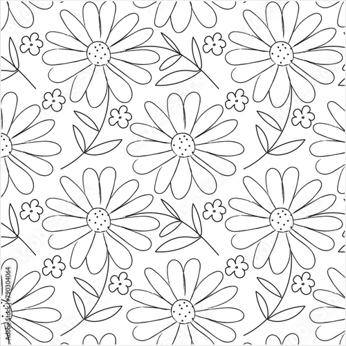 Hand-Drawn Floral Sketches  Black Outlined Flowers on White Background