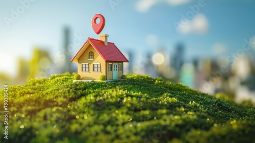 Concept for finding a location to build a house and residences. House model on good location.