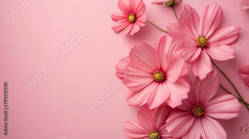 Pink flowers and copy space for text in pastel pink tones.