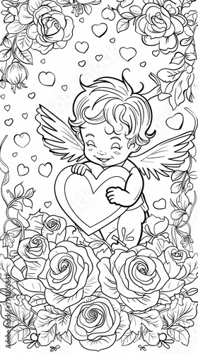 Holidays   Celebrations Coloring Book  A coloring page depicting a Valentine s Day scene with hearts