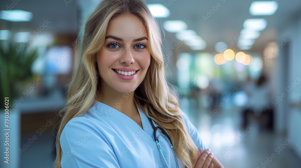 Portrait of a beautiful young female nurse in a private clinic. Portrait of a beautiful young female nurse in a private clinic.